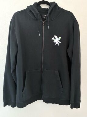 Converse Black Floral Graphic Zip Up Hoodie Womens L Oversized Sweatshirt